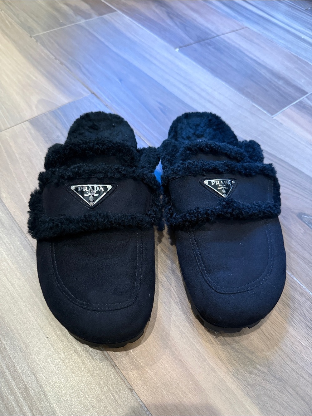 Designer Fuzzy Black Slippers